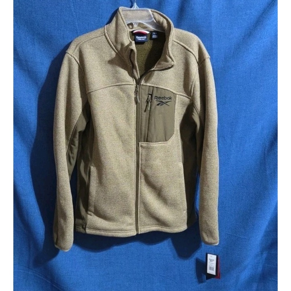 Reebok Fleece Lined Full Zip Heather Clay Sweater Jacket Mock Neck Size M NWT